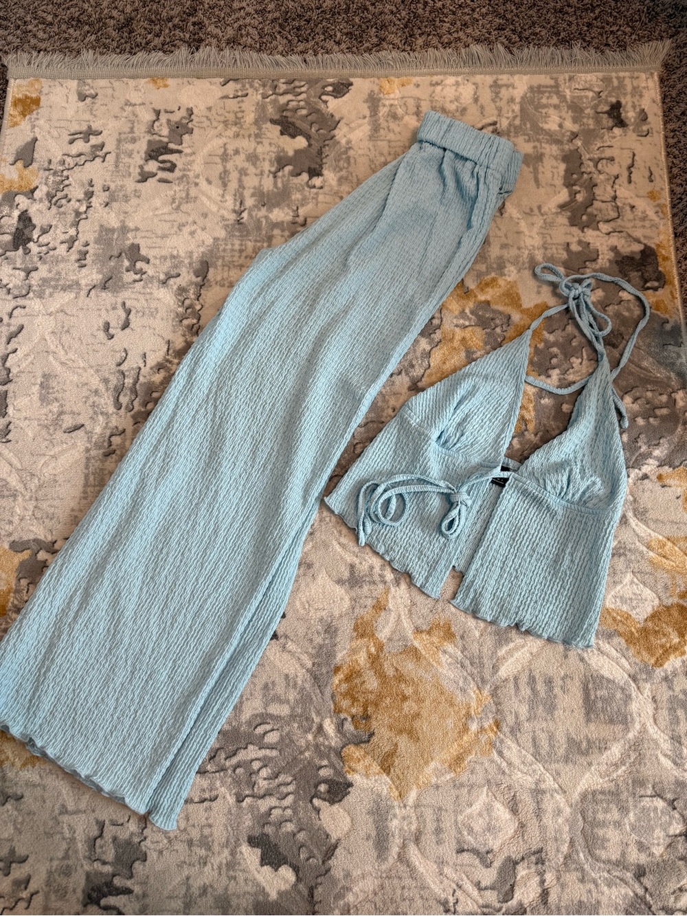 SHEIN Light Blue Ribbed Halter Top & Pants Set